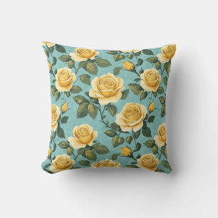 Vintage Yellow Roses - Elegant Botanical Design Cushion