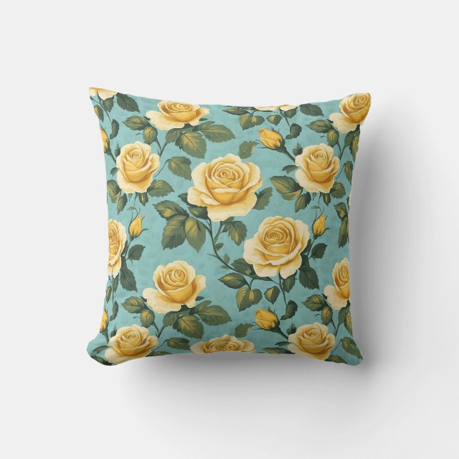 Vintage Yellow Roses - Elegant Botanical Design Cushion (Front)
