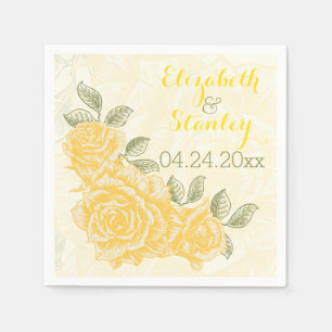 Vintage yellow roses floral wedding napkin