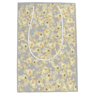 Vintage Yellow Roses on a Soft Grey Background Medium Gift Bag