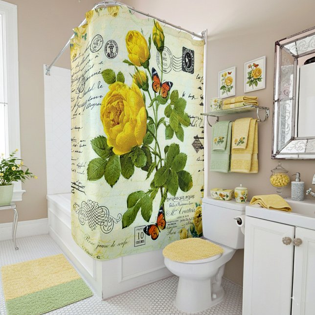 Vintage yellow roses shower curtain (Creator Uploaded)