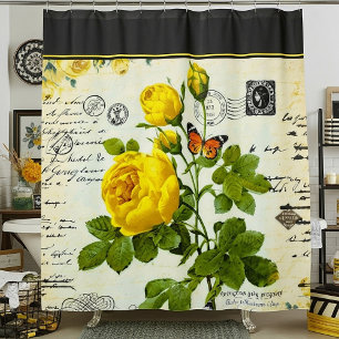 Vintage yellow roses shower curtain