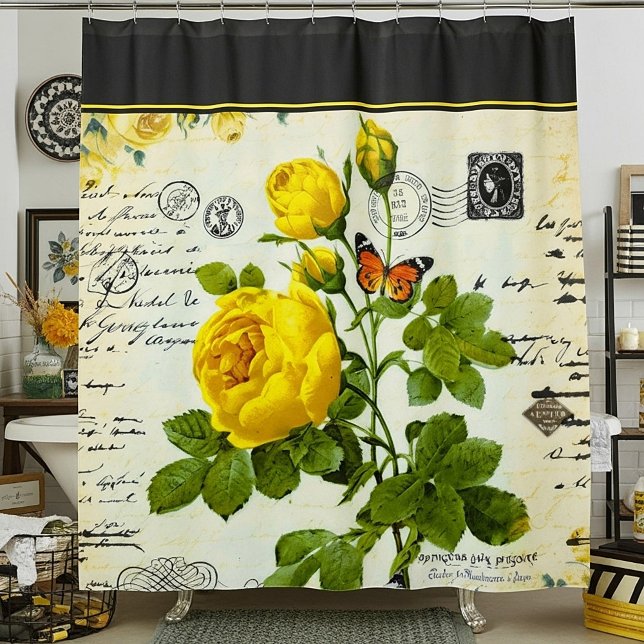 Vintage yellow roses shower curtain (Creator Uploaded)