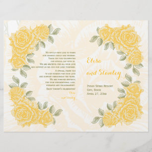 Vintage yellow roses wedding folded program