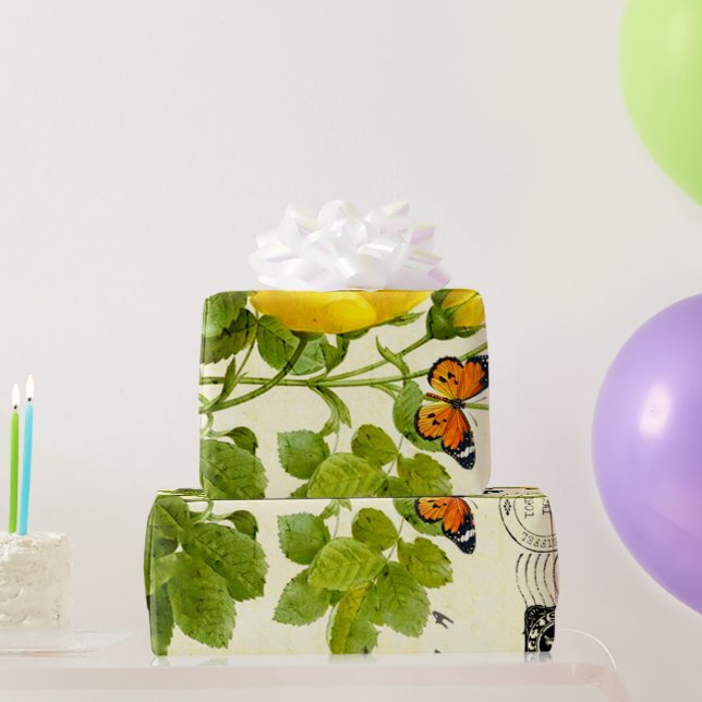 vintage yellow roses wrapping paper (Party Gifts)