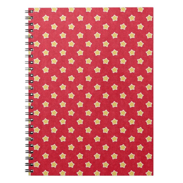 Vintage Yellow Stars on Red Pattern Notebook (Front)