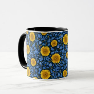Vintage Yellow Sunflower Blue Floral Pattern Mug