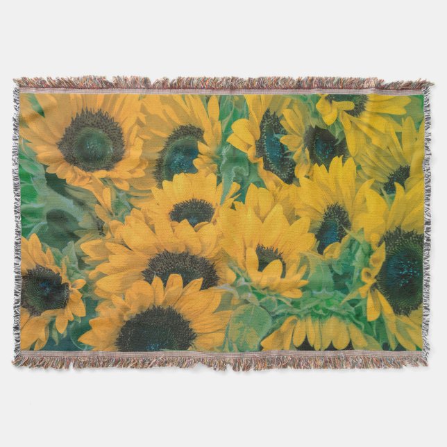 Vintage Yellow Sunflowers Artwork | Throw Blanket (Front)