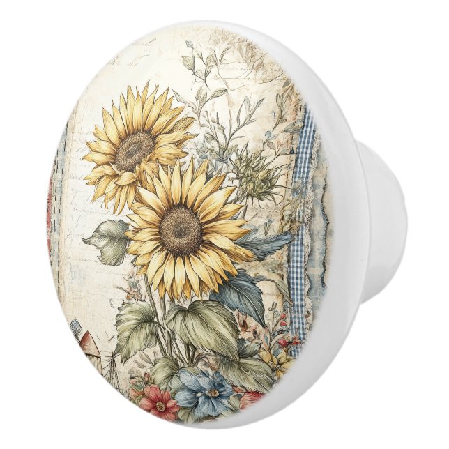 Vintage Yellow Sunflowers  Ceramic Knob (Right)