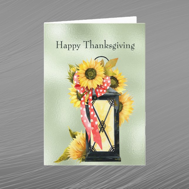 Vintage Yellow Sunflowers Lantern Red Bow  Holiday Card (Creator Uploaded)