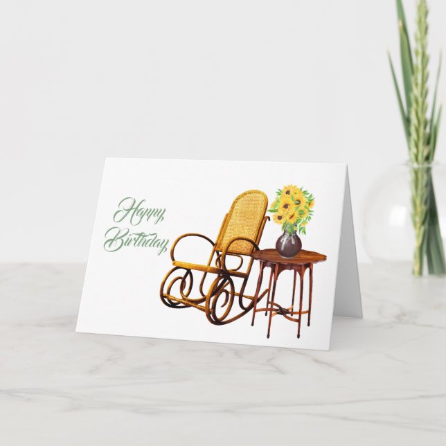 Vintage Yellow Sunflowers Table Chair Birthday Card (Front)