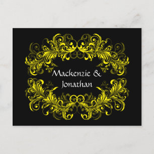 Vintage Yellow Swirls on Black Save The Date Announcement Postcard