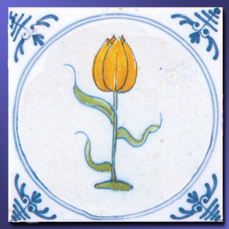 Vintage Yellow Tulip Blue White Delft  Tile