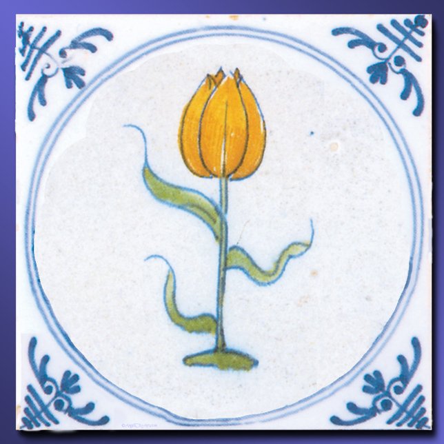 Vintage Yellow Tulip Blue White Delft  Tile (Vintage Yellow Tulip Delft Tile Art Trivet)