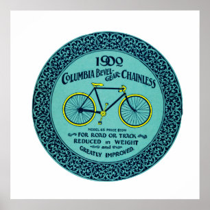Vintage Yellow Turquoise Columbia Bicycle Ad Poster
