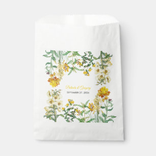 Vintage Yellow Watercolor Floral Botanical Wedding Favour Bags