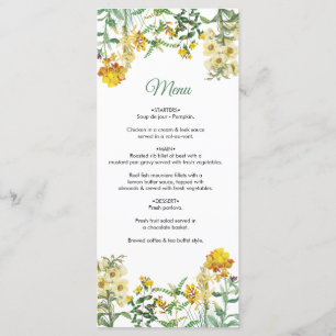 Vintage Yellow Watercolor Floral Botanical Wedding Menu