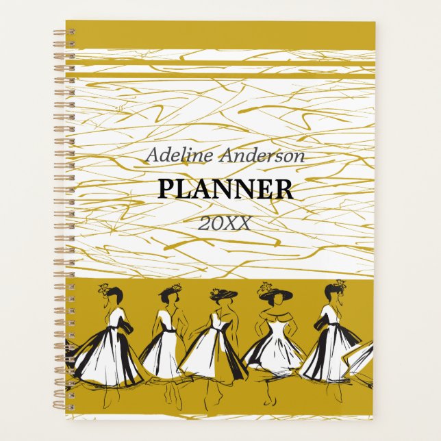Vintage Yellow White Paris Fashion Model Design Planner (Front)