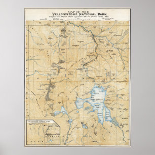 Vintage Yellowstone, Grand Canyon Map Poster 1885