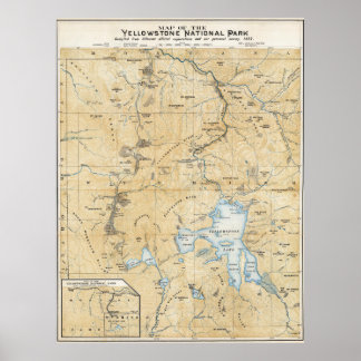 Vintage Yellowstone, Grand Canyon Map Poster 1885