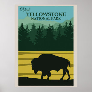 Vintage Yellowstone National Park Bison Buffalo Poster