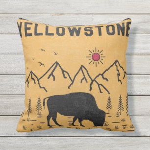 Vintage Yellowstone National Park Bison Wyoming Cushion