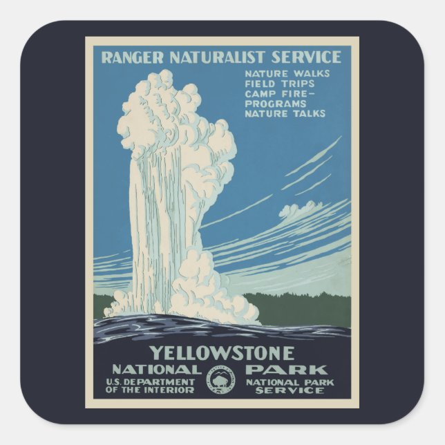 Vintage Yellowstone National Park Old Faithful Square Sticker (Front)