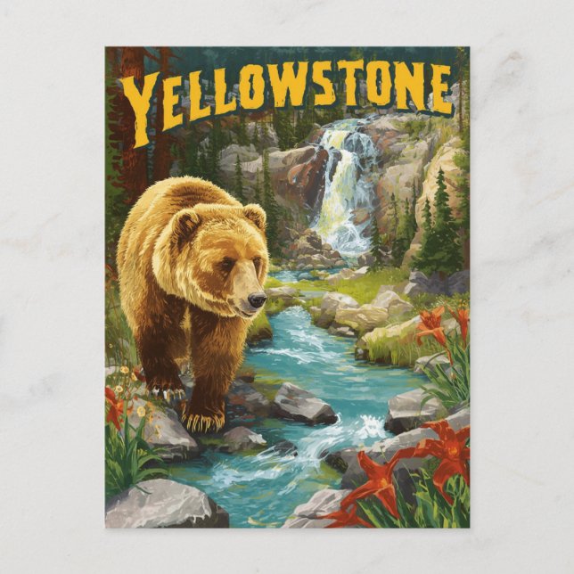 Vintage Yellowstone National Park Scenic Wildlife  Postcard (Front)