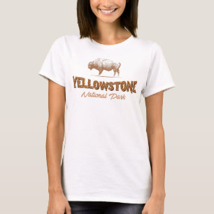 Vintage Yellowstone National Park USA Bison Hiking T-Shirt