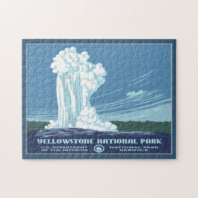 Vintage Yellowstone WPA Travel - Old Faithful Jigsaw Puzzle (Horizontal)