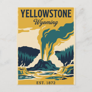 Vintage Yellowstone Wyoming Old Faithful Postcard