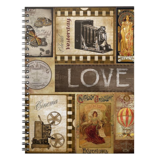 Vintage Yesterday Love Woman Cinema Chocolate Spiral Notebook (Front)