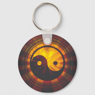 Vintage Yin Yang Symbol Print Key Ring