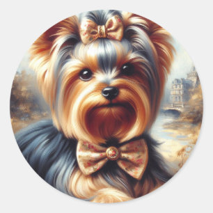 Vintage Yorkshire Terrier Painting Classic Round Sticker