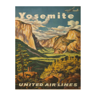Vintage Yosemite National Park Airline Travel Wood Wall Art