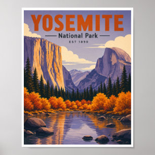 Vintage Yosemite National Park Autumn Travel Poster