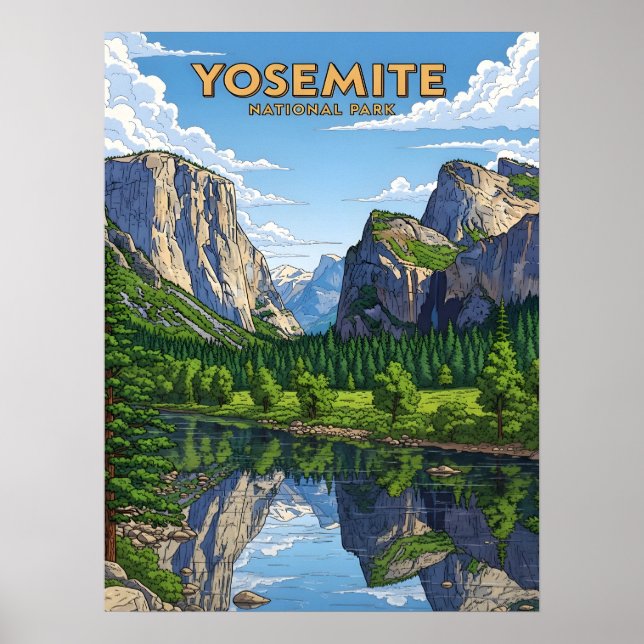 Vintage Yosemite national park landscape Poster (Front)
