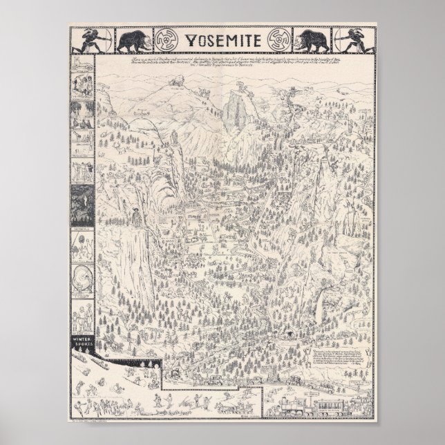 Vintage Yosemite Park Map 1931 Poster (Front)