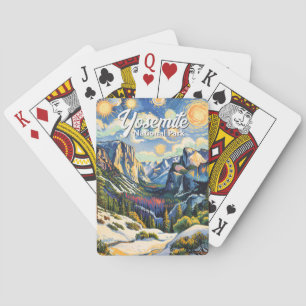 Vintage Yosemite Tunnel View Winter Van Gogh Vivid Playing Cards
