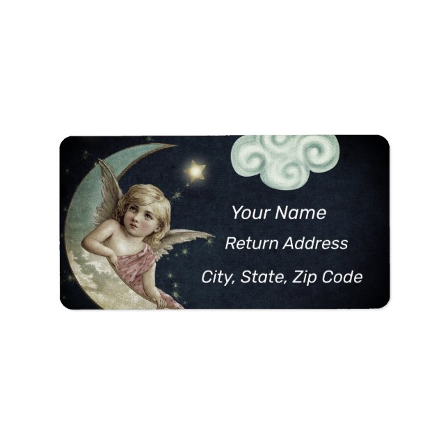 Vintage Young Angel on Moon Personalise Address Label (Front)