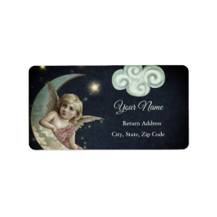 Vintage Young Angel on Moon Personalise Address Label