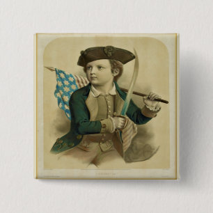 Vintage Young Boy with Flag & Sabre 15 Cm Square Badge