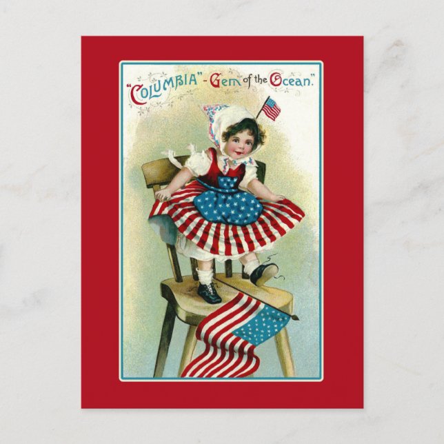 Vintage Young Columbia with Flags Postcard (Front)