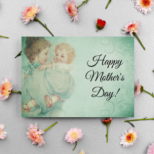 Vintage Young Mum Mint Green Happy Mothers Day Holiday Card
