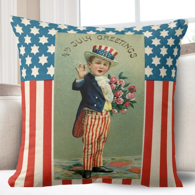 Vintage Young Uncle Sam 4th of July Cushion (Vintage Young Uncle Sam 4th of July Throw Pillow)