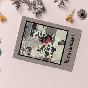 Vintage Young Woman Red Black Christmas Tree Doors Postcard