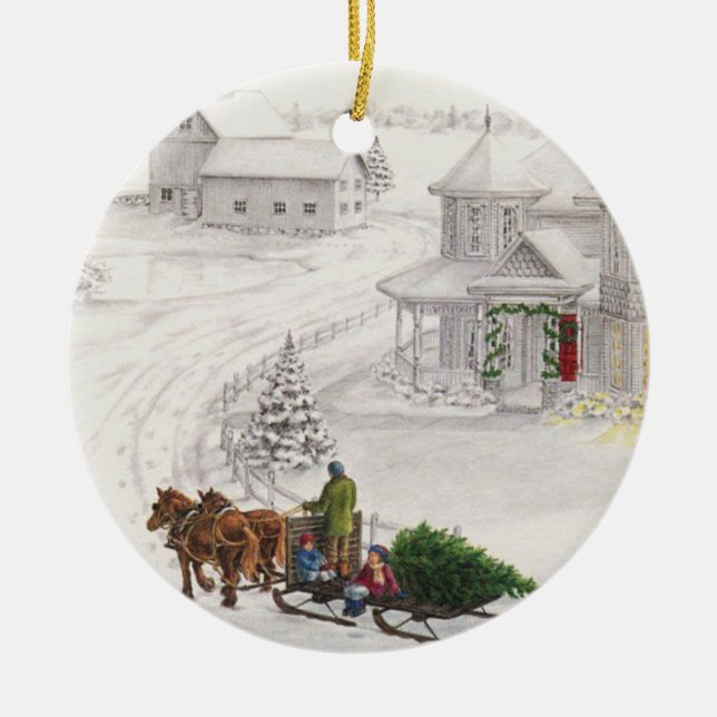 Vintage Yule Ceramic Tree Decoration (Front)