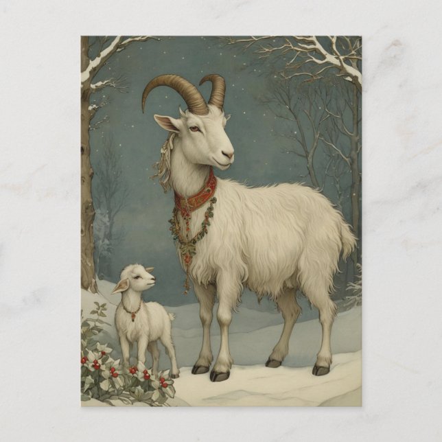 Vintage Yule Goat, Happy Yuletide Card (Front)