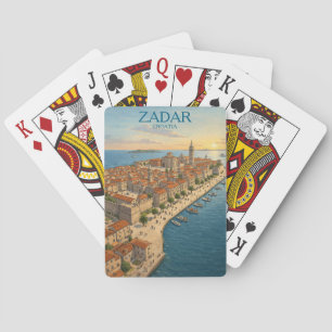 Vintage Zadar Croatia Adriatic Coast Illustration Playing Cards