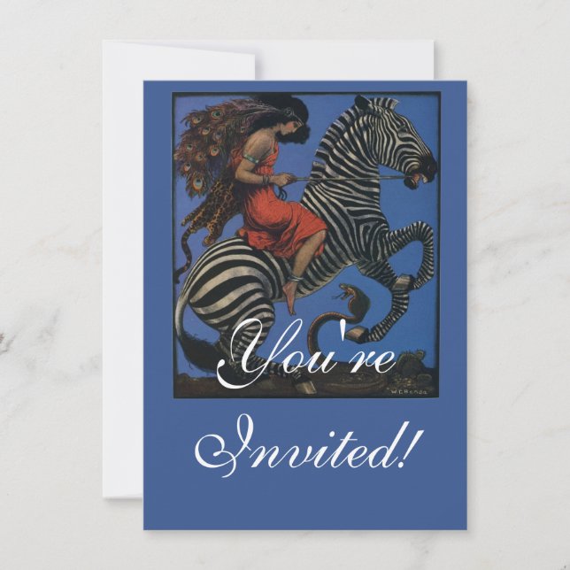 Vintage Zebra Art Nouveau Woman Invitation (Front)